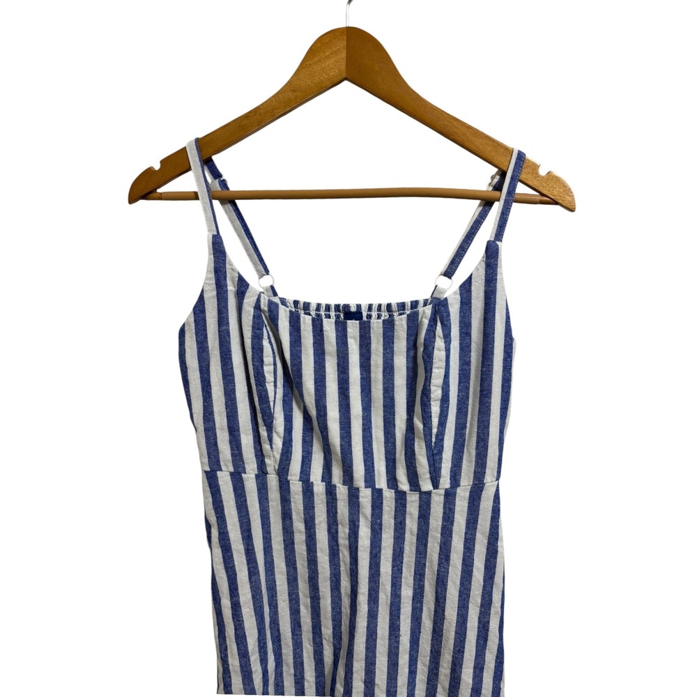 Old Navy Blue White Striped Linen Blend Mini Dress Petite S Sleeveless Pockets - Picture 7 of 10